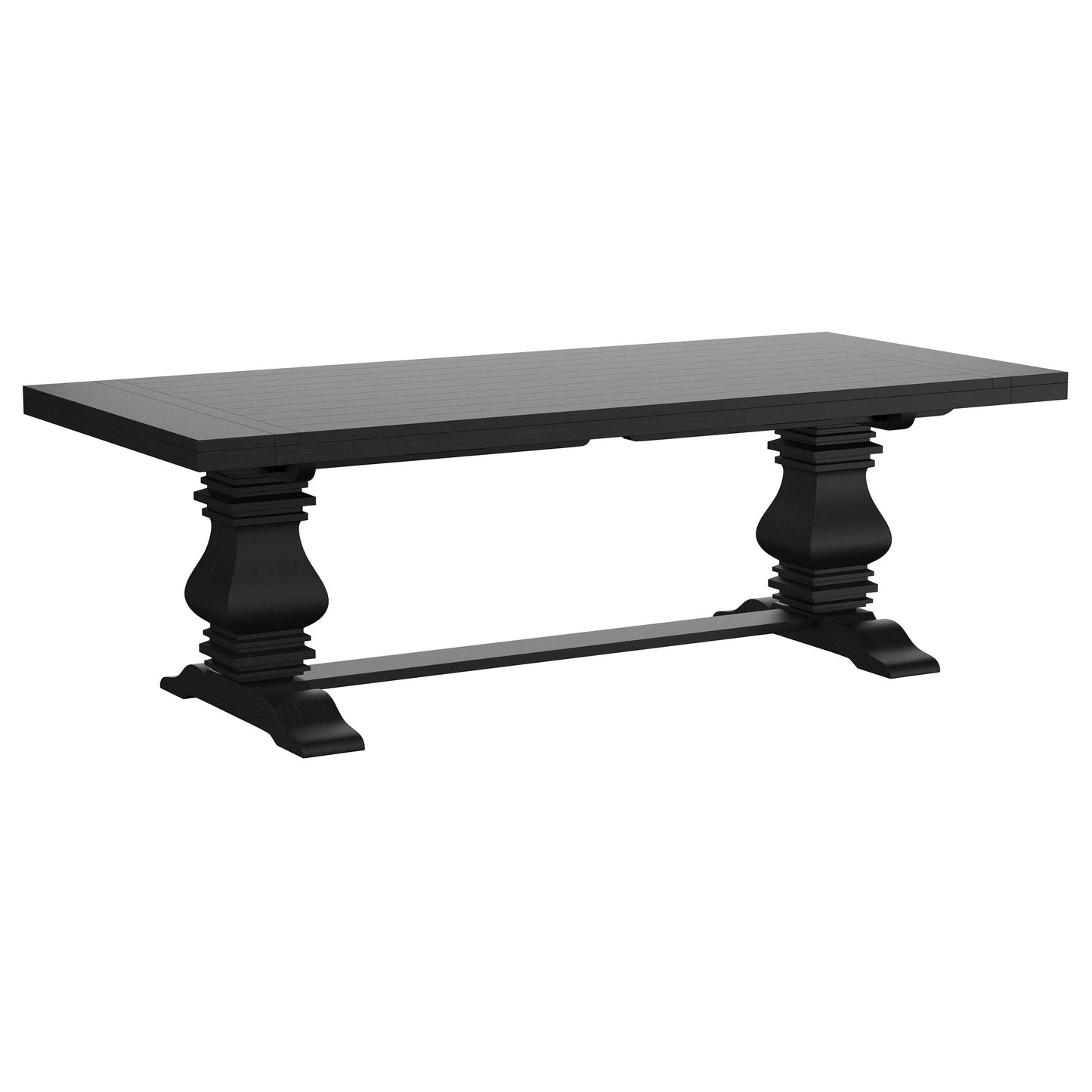 Florence - Rectangular Pedestal Dining Table With Planked Wood Top - Antique Black