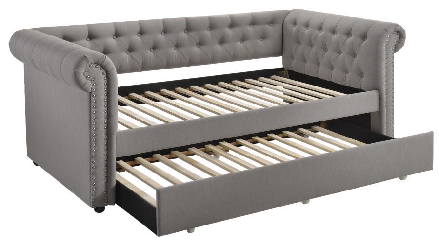 Kepner - Tufted Upholstered Day Bed With Trundle - Gray