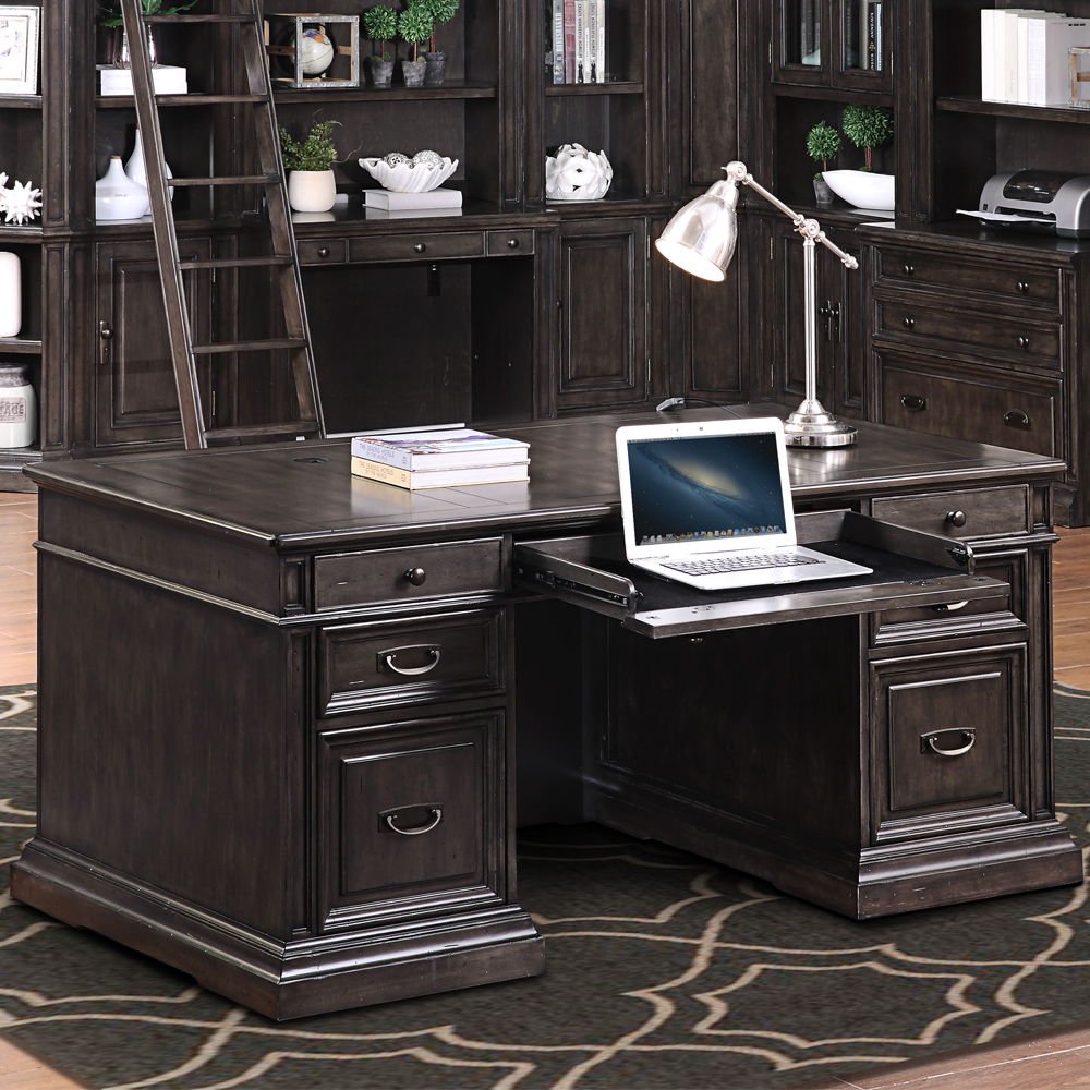 Washington Heights - Double Pedestal Executive Desk - Washed Charcoal