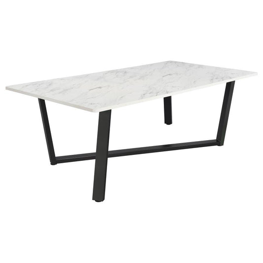 Mayer - Rectangular Dining Table Faux Marble - White And Gunmetal