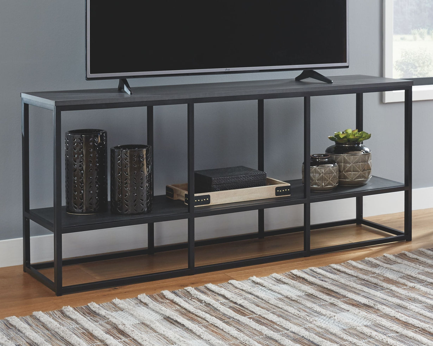 Yarlow - Black - Extra Large TV Stand - Open Shelves