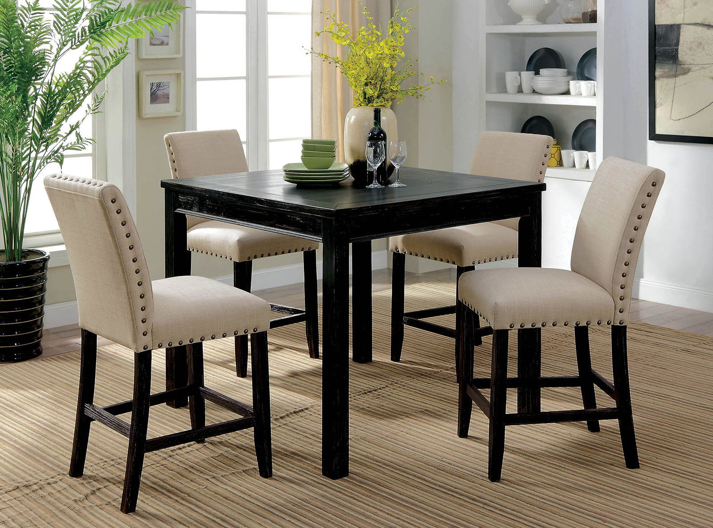 Kristie - 5 Piece Counter Height Table Set - Antique Black