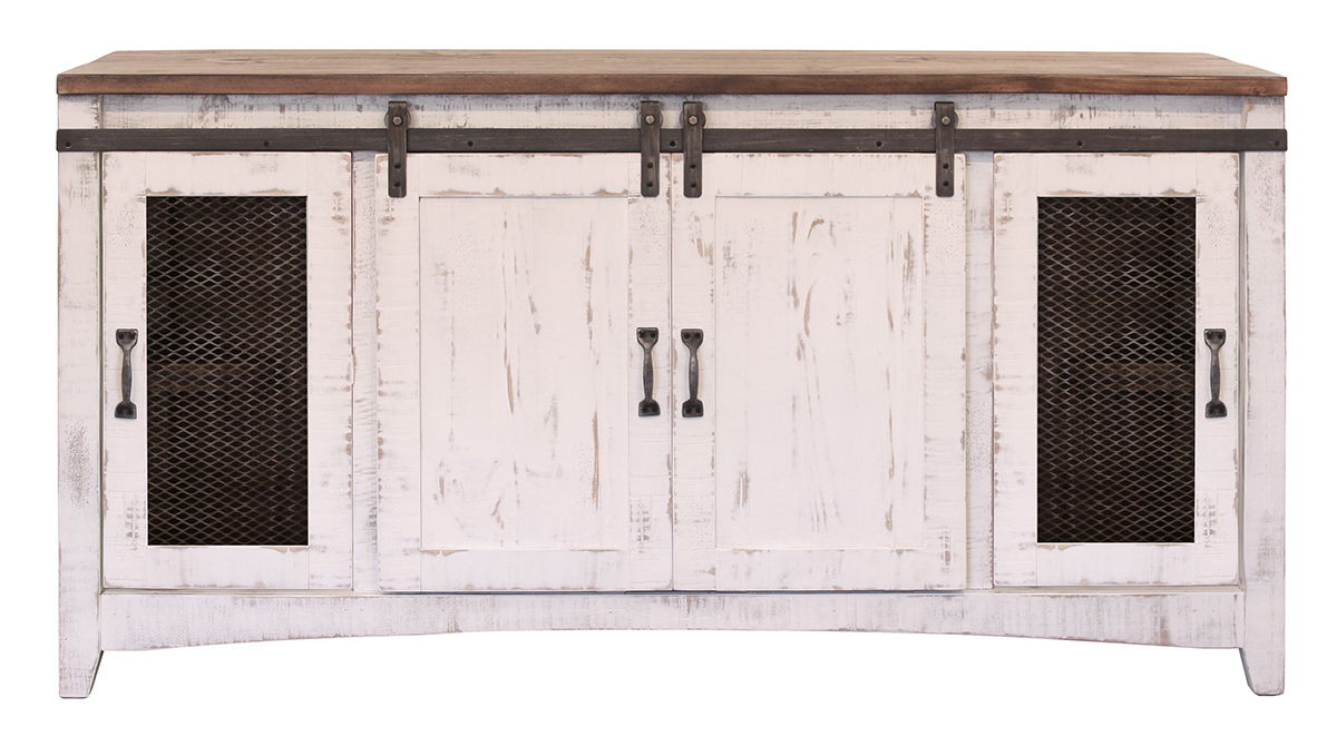 Pueblo White - TV Stand / Console / Wall Unit - Antiqued White / Brown