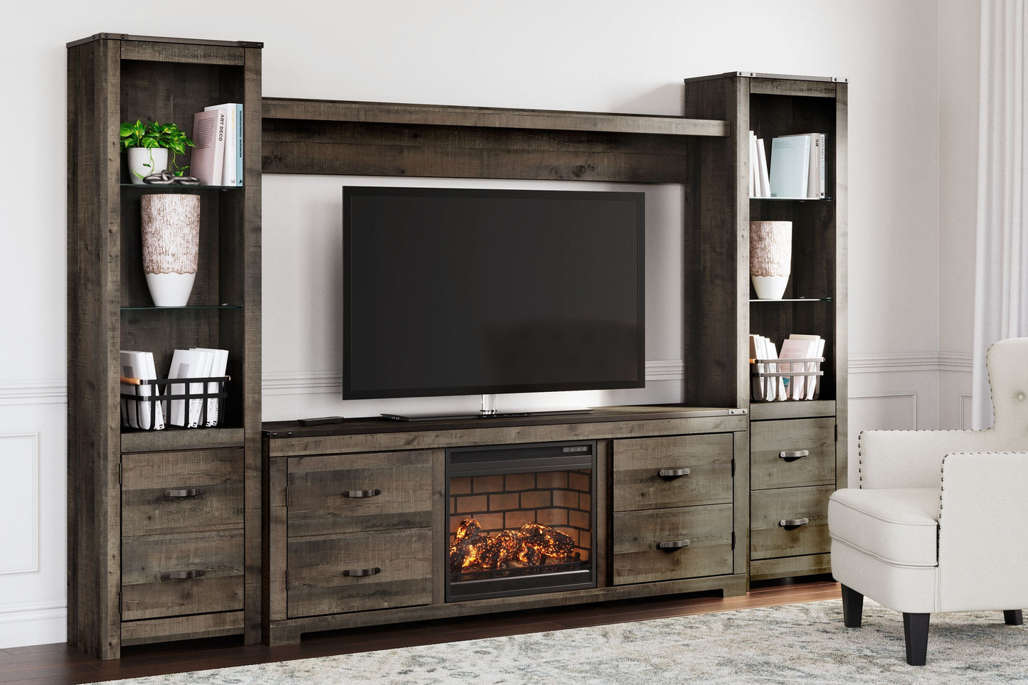 Trinell - 4-Piece Entertainment Center With TV Stand And Fireplace Insert