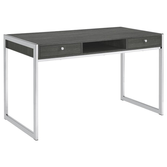 Wallice - 2-Drawer Writing Desk - Weathered Gray/Chrome