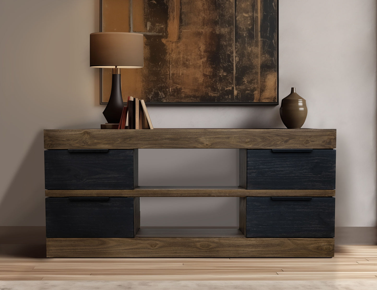 Tuxedo - TV Stand - Satin Black / Brown